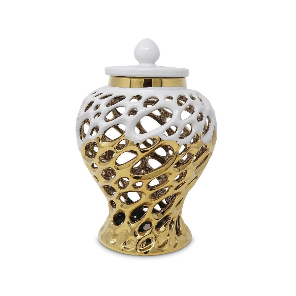 Gold And White Decorative Ginger Jar