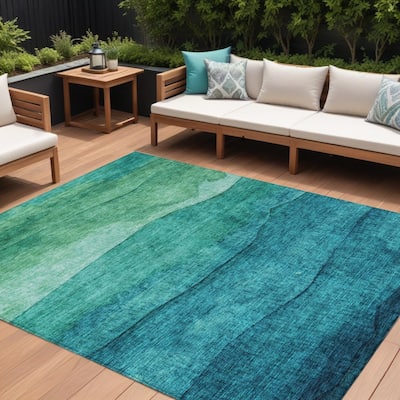 HomeRoots Abstract Modern Rectangle Outdoor Rug
