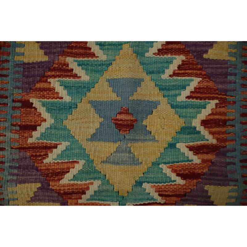 Hand Woven Oriental 100% Wool Carpet Southwestern Geometric Red Kilim Area Rug - 2' 11'' X 2' 1''