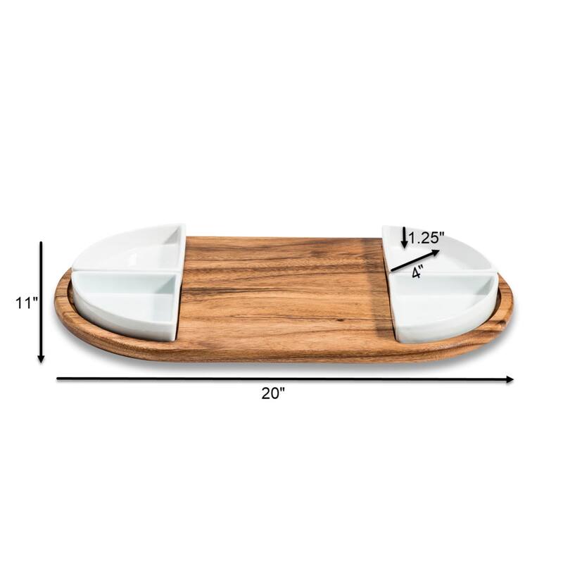 Charcuterie/ Serving Tray w/ 4 triangular ceramic bowls