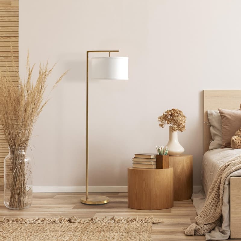 Brightech Montage Modern 60 in. Modern LED Super Bright Floor Lamp with White Fabric Drum Shade