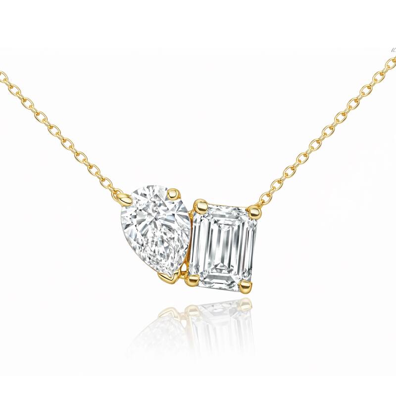 Auriya 14K Gold Lab Grown Toi Et Moi Diamond Pendant Necklace 1.90ct. tw. (F-G VS) - Yellow