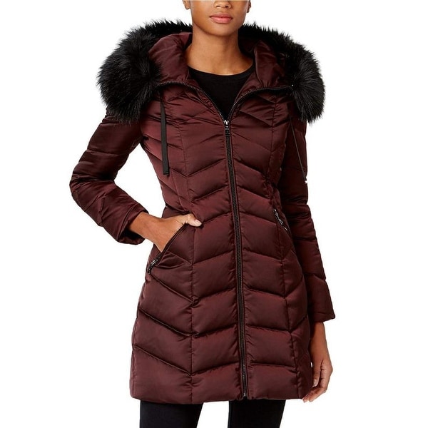 T Tahari Womens Burgundy Down Puffer Coat Jacket Outerwear Quilted