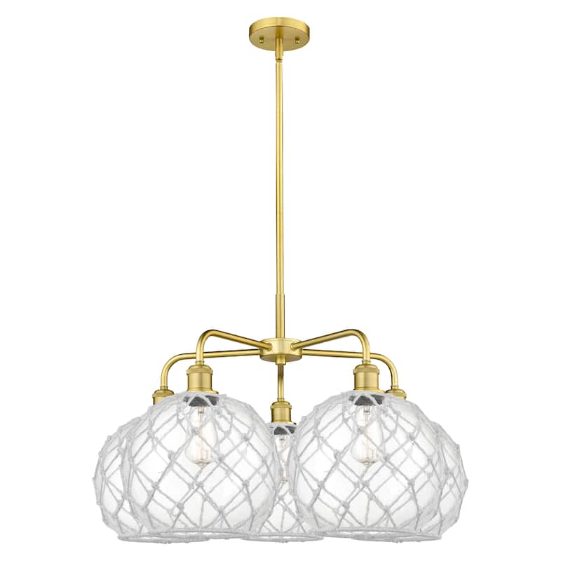 Innovations Lighting Endless Possibilities Ballston - Farmhouse Rope - 5 Light 29" Stem Hung Chandelier - Clear Glass with White Rope/Satin Gold