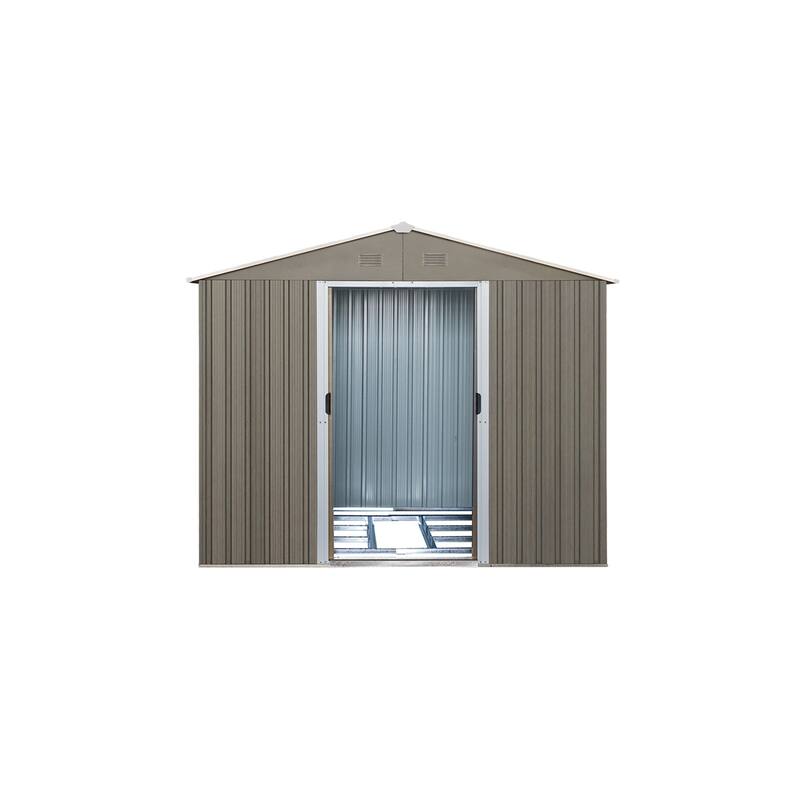 Outdoor Metal Storage Shed with Metal Floor Base - Grey