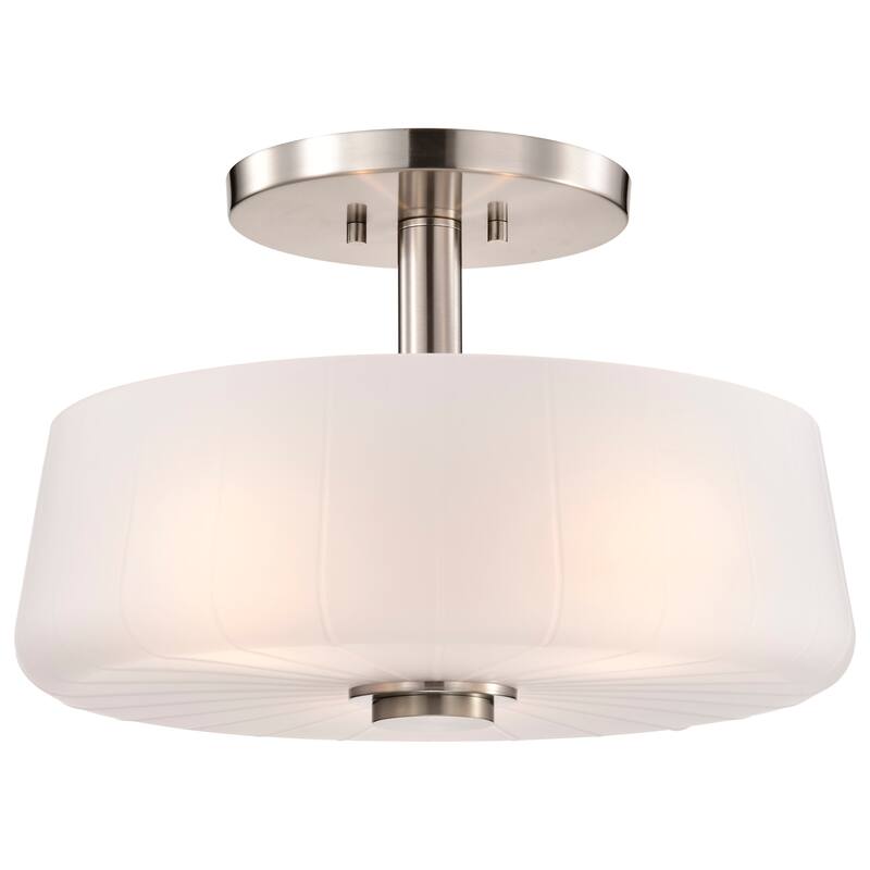 Lune 3 Light Semi-Flush Brushed Nickel Finish Etched White Glass - Brushed Nickel