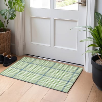 Machine Washable Indoor/ Outdoor Plaid Chantille Rug