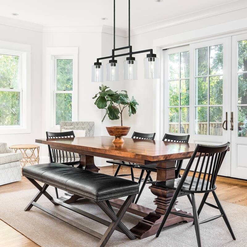 Mid-Century Modern 4-Light Black Chandelier Glass Island Lights for Dining Room - L 34.4" x D 4.3" x H 12"