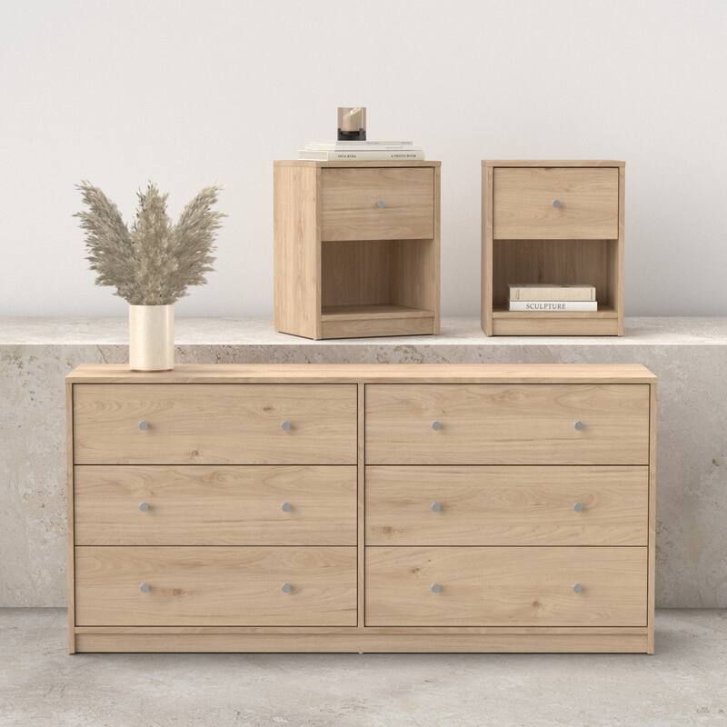 Porch & Den Zoe 3-Piece Bedroom Set - 6 Drawer Double Dresser And Nightstand Set Of 2 - Jackson Hickory