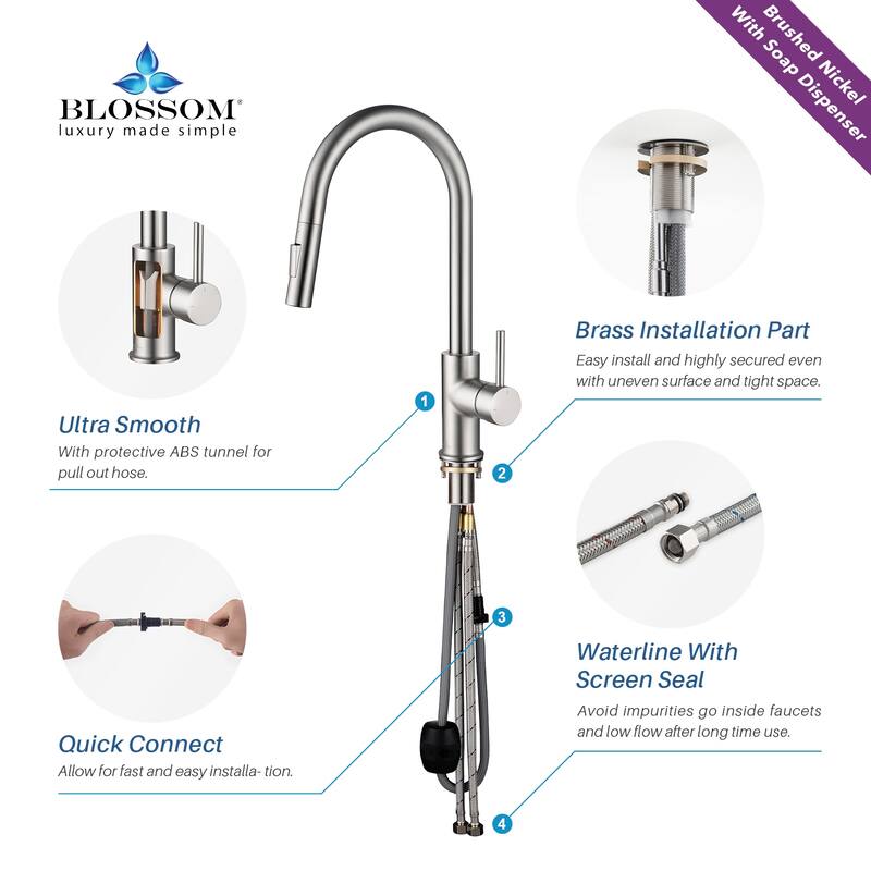 Blossom Solid Pull-Down Kitchen Faucet w/ 360 Swivel, Single Handle