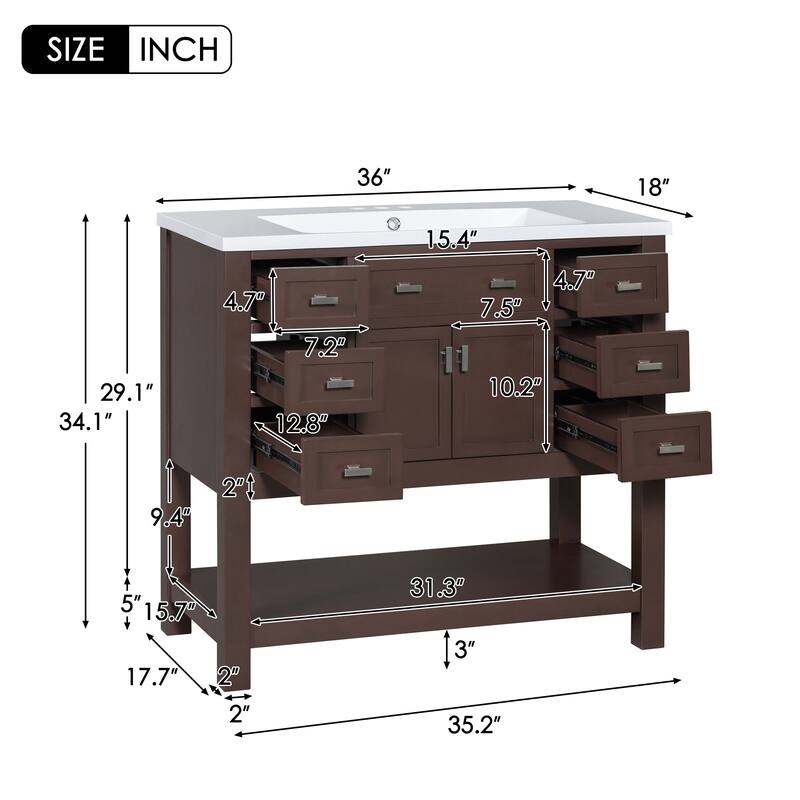 36'' Freestanding Bathroom Vanity Set with Integrated Ceramic Sink and Drawers - 36'' X 34''