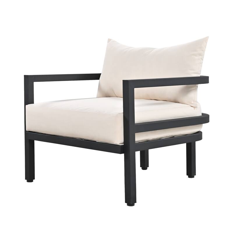 Patio Furniture Set, 5 Pcs Outdoor Steel Sofa Set, All-Weather Conversation Set with Coffee Table and 2 Single Chairs