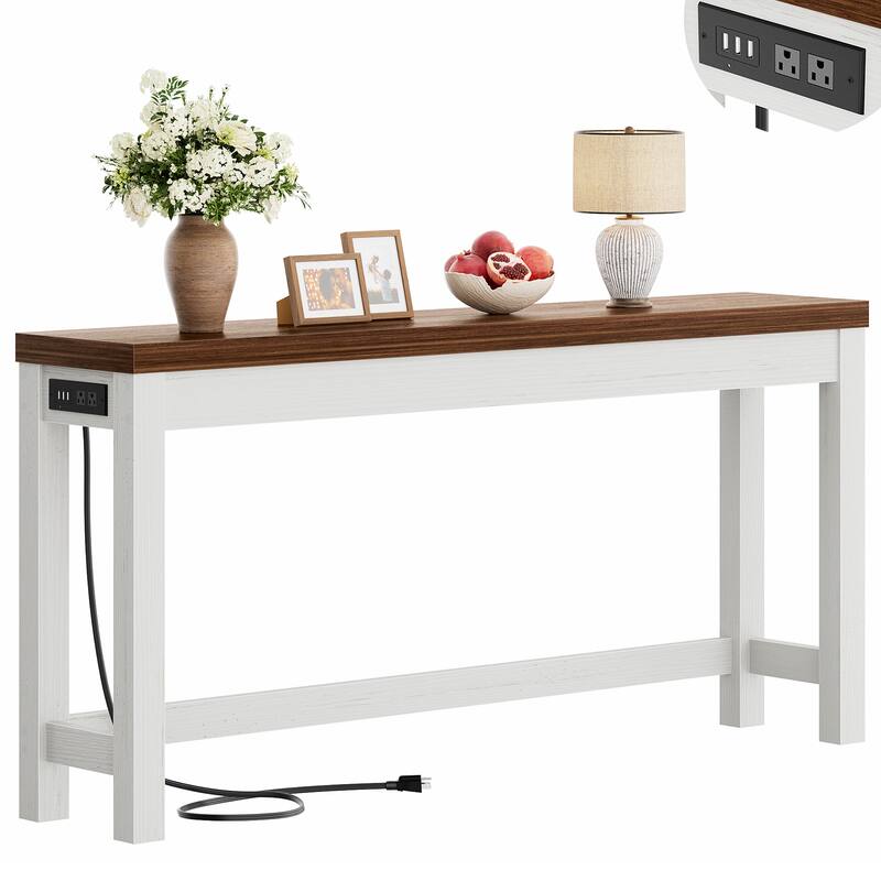 63-In Console Table with Charging Station, Farmhouse Entryway Table/ Behind Couch Table