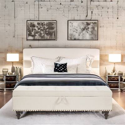 59" Bed Bench Ottoman with Storage Fabric