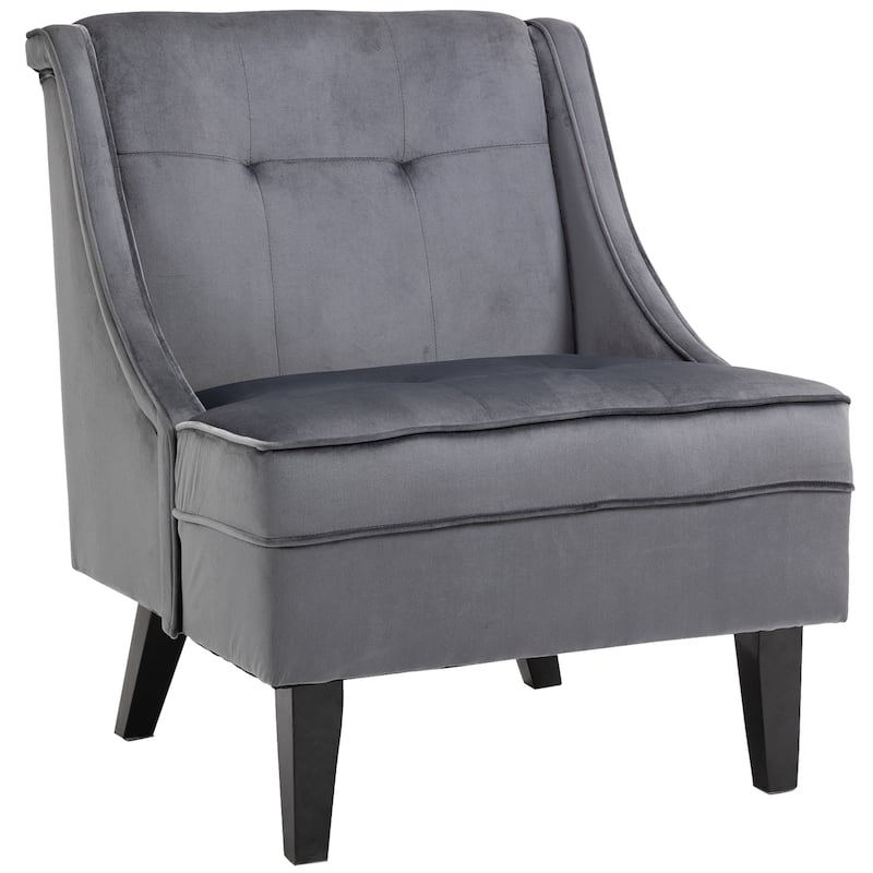 HOMCOM Tufted Single Sofa Chair with Rubber Wood Legs, Thick Padding Mid-Back, and Wings for Living Room