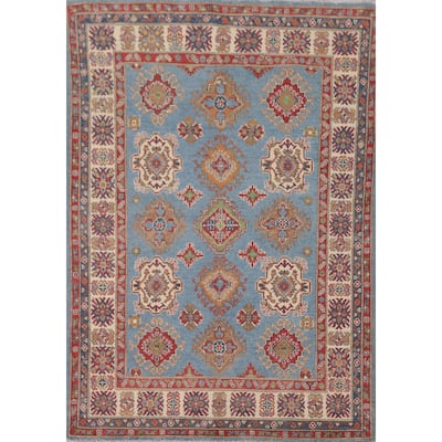 Light Blue Kazak Area Rug Hand-Knotted Bedroom Wool Carpet - 4'10" x 6'7"