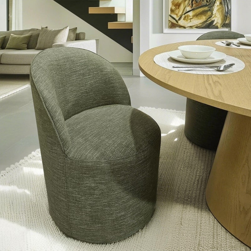 Linen Rolling Upholstered Dining Chair with Wheels (Set of 2)