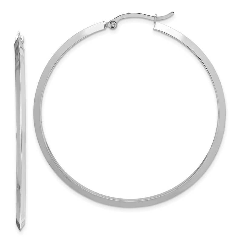 Curata 14k White Gold Polished Hoop Earrings - 52.5x2.25mm