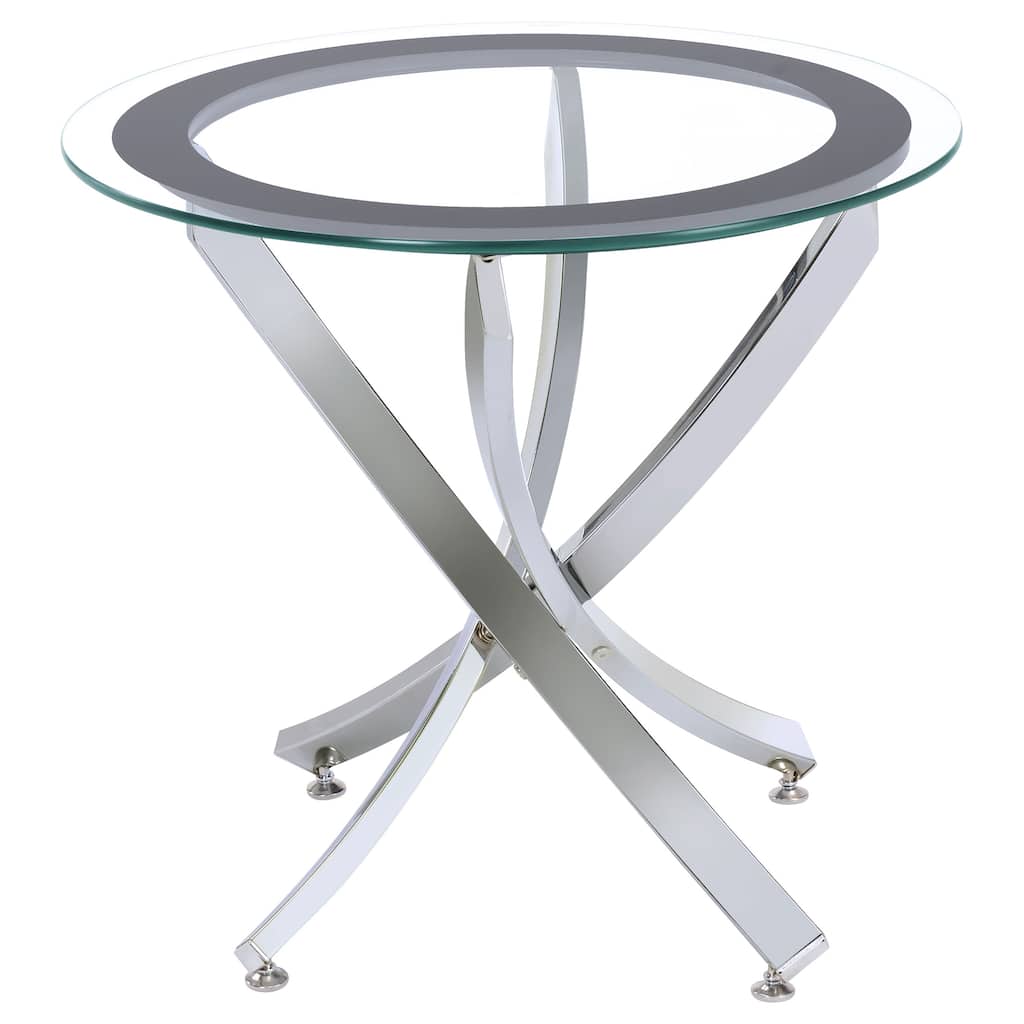 Brooke Round Glass Top Side End Table Metal Base
