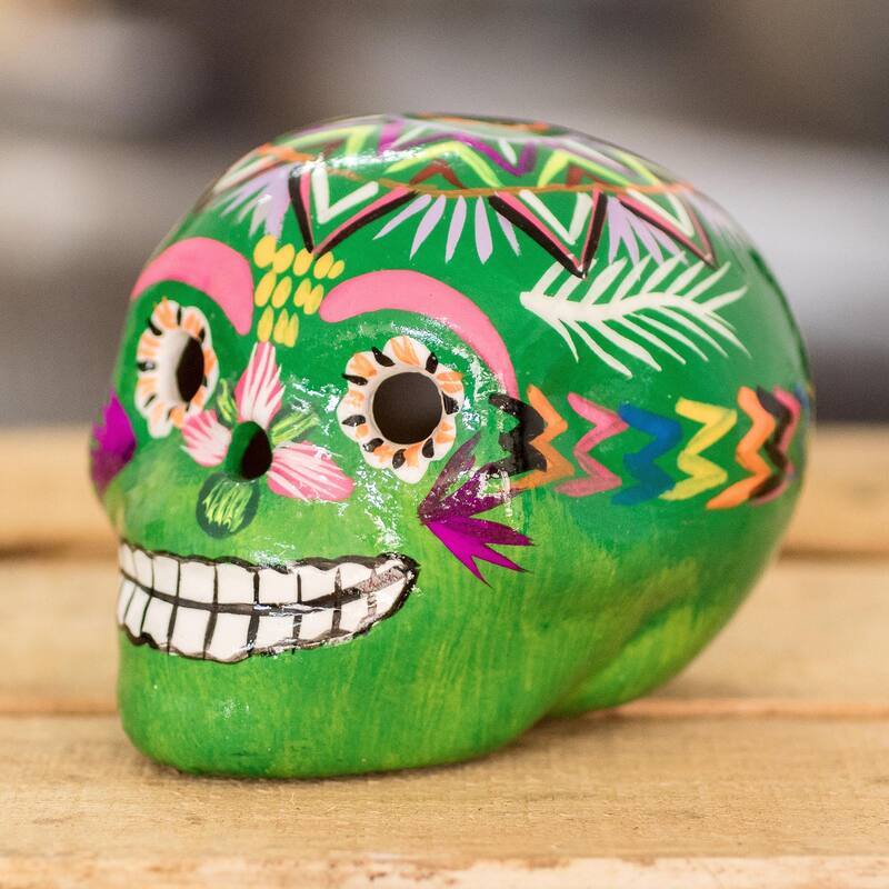 Novica Handmade Colorful Skull Ceramic Figurine