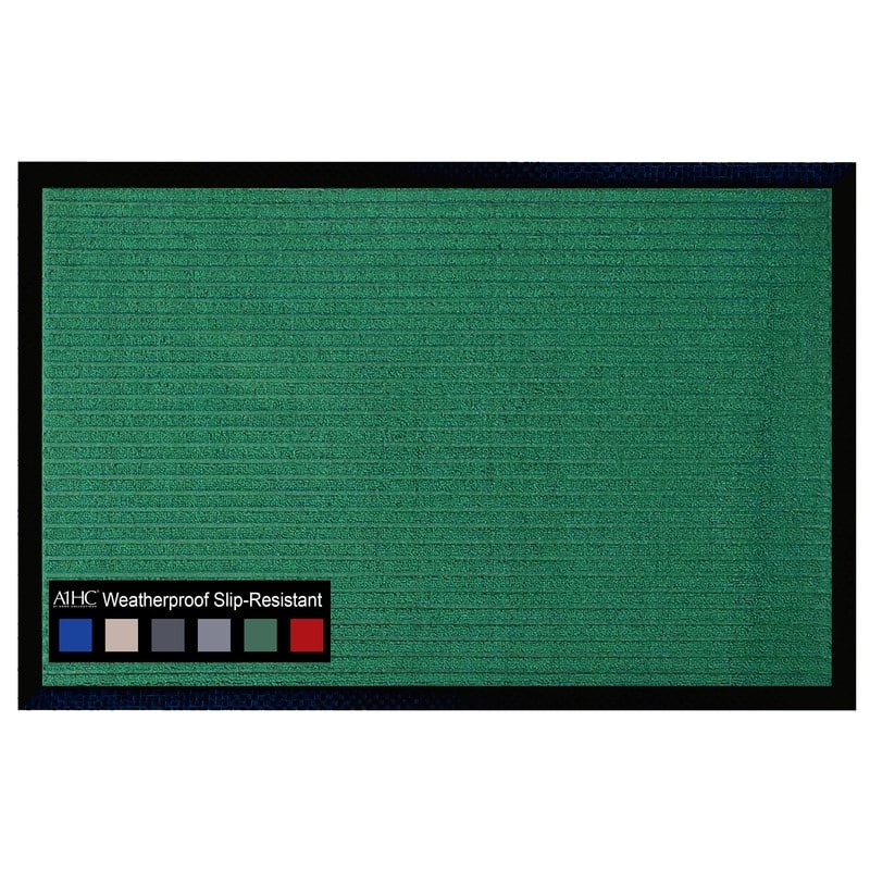 A1HC New Durable and Versatile Polypropylene Rubber Door Mat All Weather Inside Outside Door Mat - 24"x36" - Stripe Green