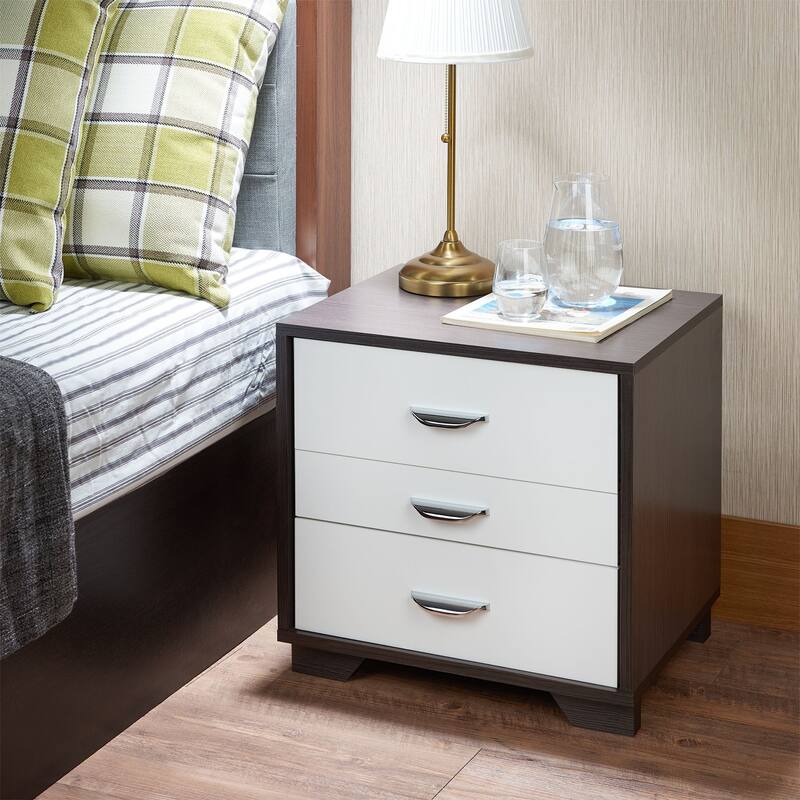 Contemporary White & Black Finish Accent Table with Three Drawers