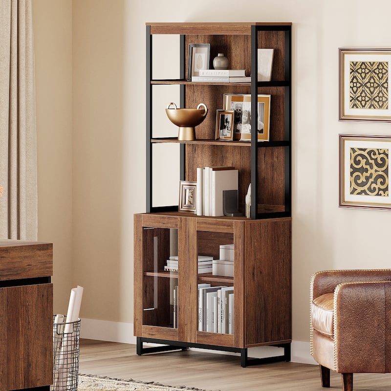 Modern 72" Sideboard with Glass Doors and Adjustable Shelves, Multifunctional Buffet Cabinet for Dining Room or Kitchen