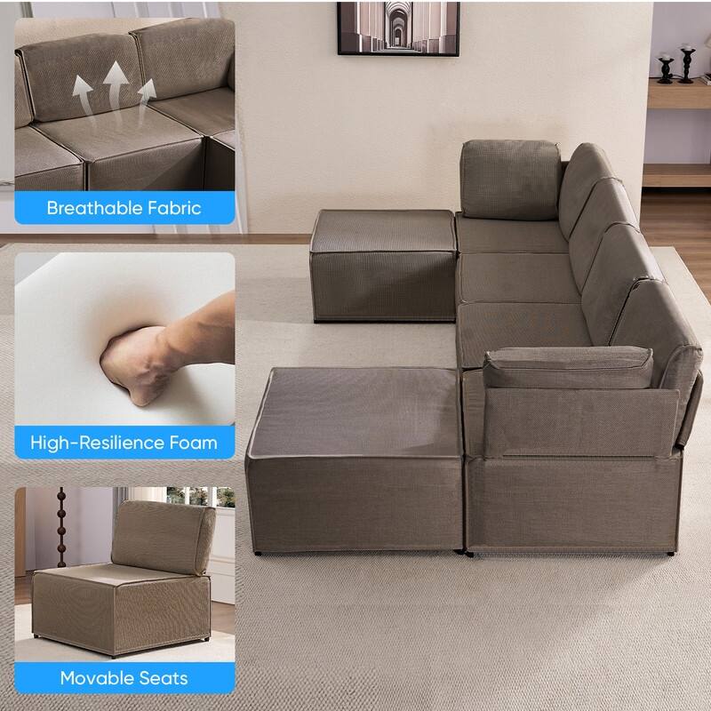 Mixoy Oversized Modular Sectional Sofa, U/L-Shaped Couch with Deep Seat, Ottoman, Convertible Modern Linen Sleeper Sofa Bed