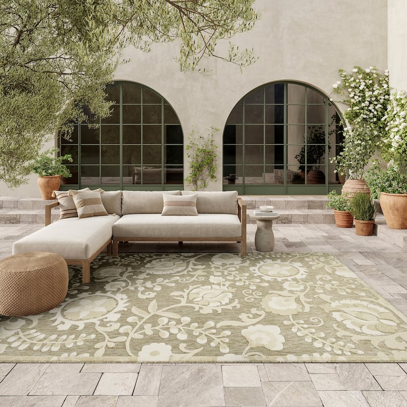 Nourison Aloha Indoor/Outdoor Floral Area Rug - 7'10" x 10'6" - Ivory/Sage