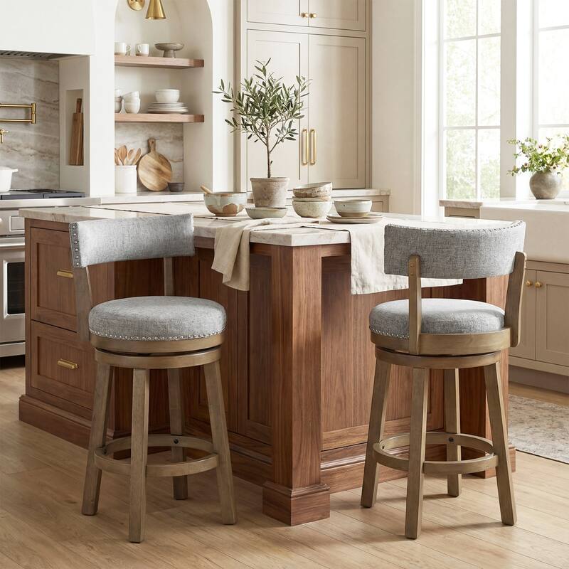 Gymax 2 PCS Swivel Counter Height Bar Stool Upholstered Barstool w/