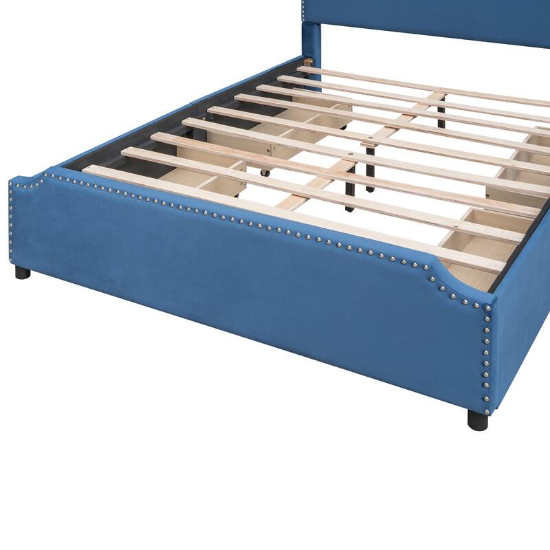 Upholstered Platform Bed with Stud Trim Headboard and Footboard
