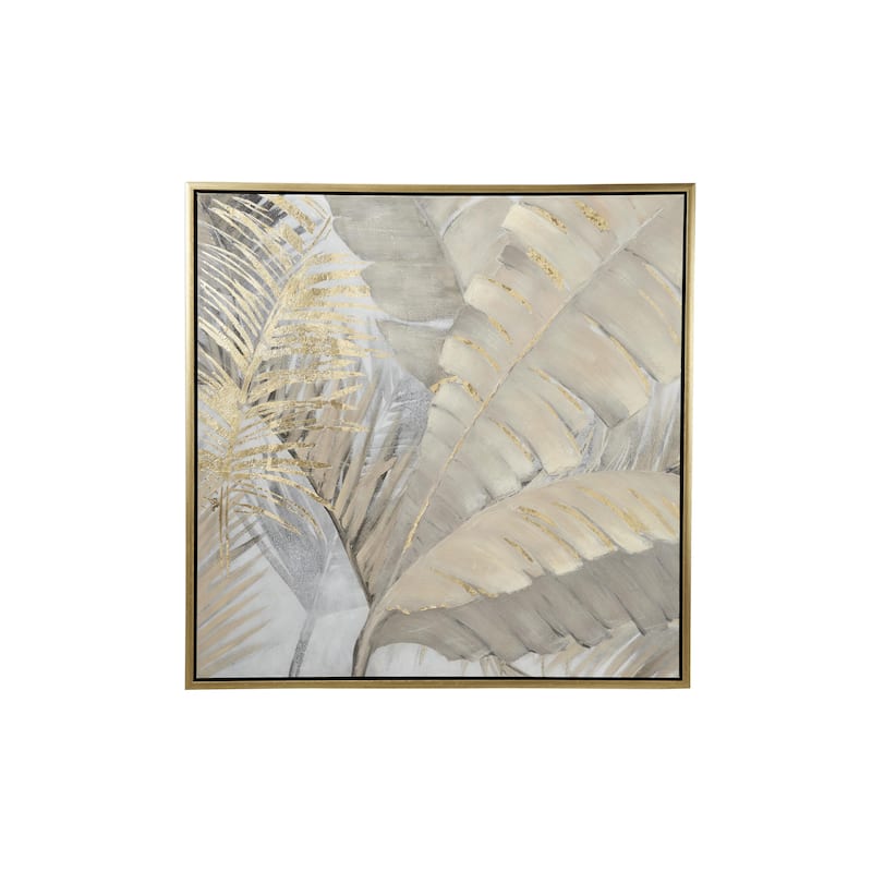Canvas Leaf Palm Living Room Framed Wall Art with Gold Frame - Brown - CosmoLiving by Cosmopolitan