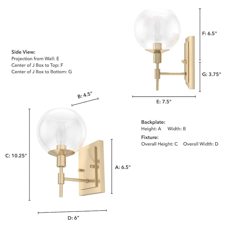 Hunter Xidane 1 Light Wall Sconce - Entry, Hallway, Bedroom, Bathroom - Contemporary, Mid-Century Modern, Glam - Damp Rated!