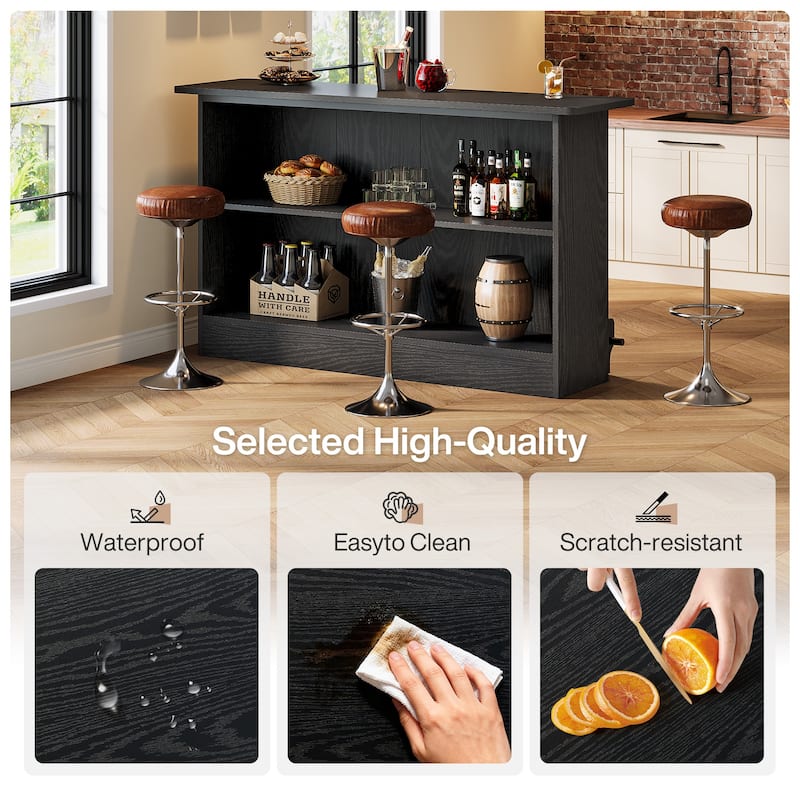 2-Tier Bar Table with Footres, Rustic Brown Bar Cabinet Height Pub - N/A