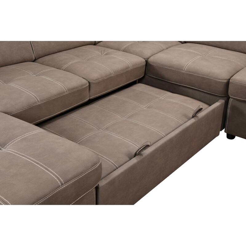 Roomfitters 128" U-Shaped Sectional Couch with Ottomans, Reversible Modular Sofa Set with Storage