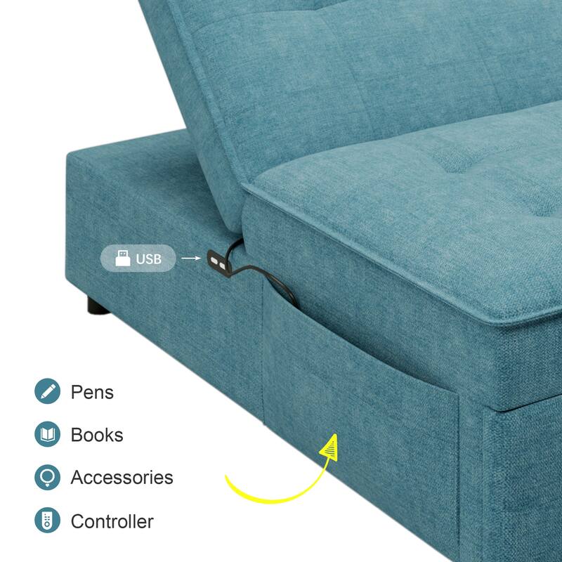 72.5" Linen 4-in-1 3-Seater Sleeper Sofa with 5-Level Adjustable Backrest And Storage Pocket