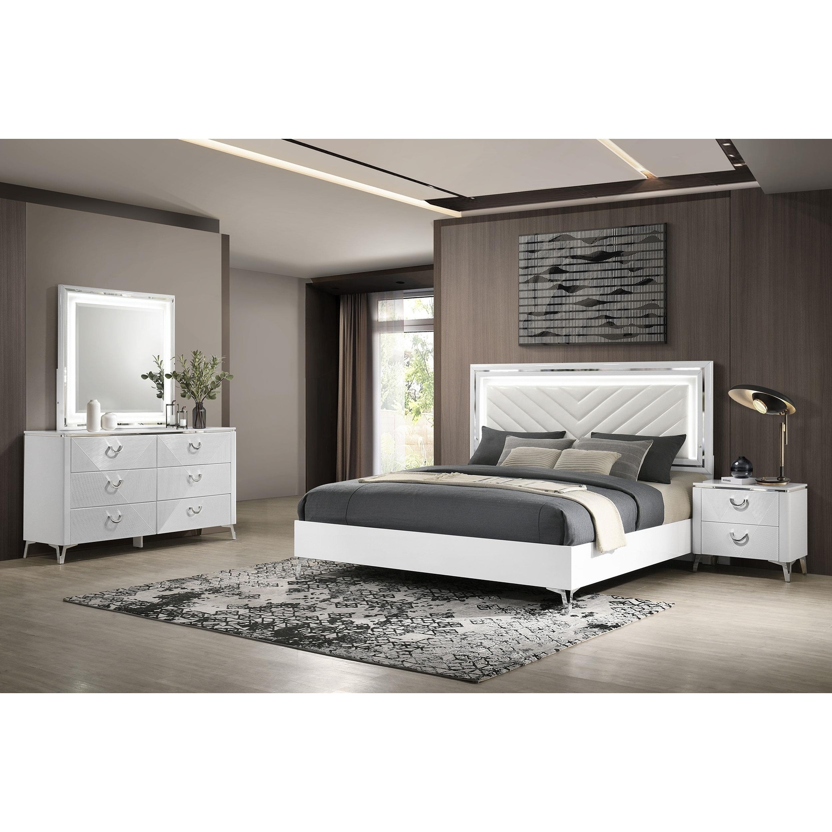 Cassia LED Bedroom Set White High Gloss