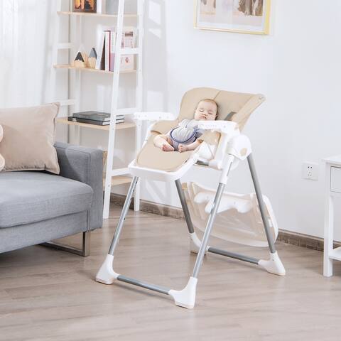 Babyjoy Foldable Baby High Chair w/ Double Removable Trays & Book - 30'' x 22.5'' x 40.5''