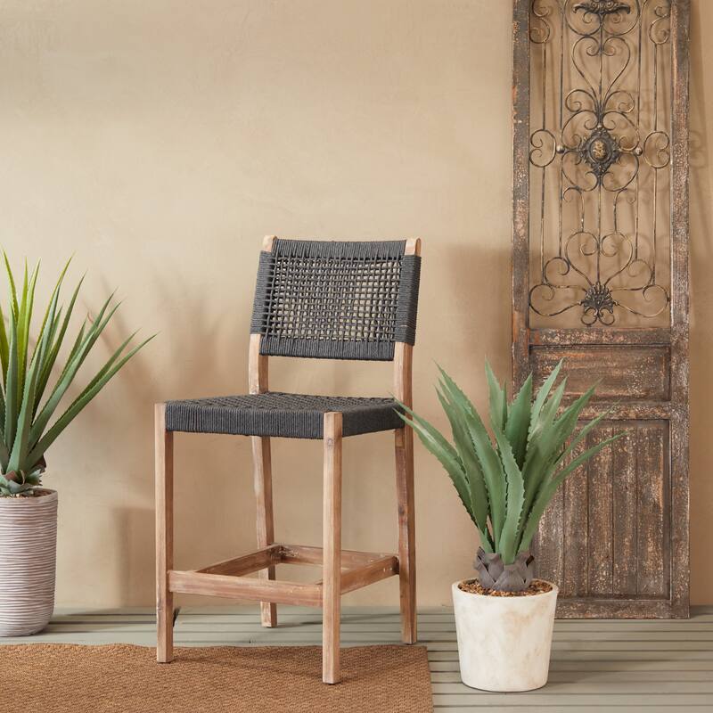 Wood Outdoor Dining Chair with Woven Seat and Back - Set of 2 Dark Gray - Roche River Decor