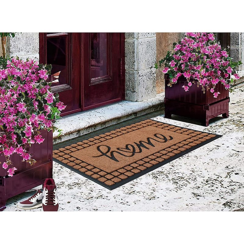 A1HC Home Design Rubber & Coir Outdoor Doormat 23.5"X38.5" Black/Beige