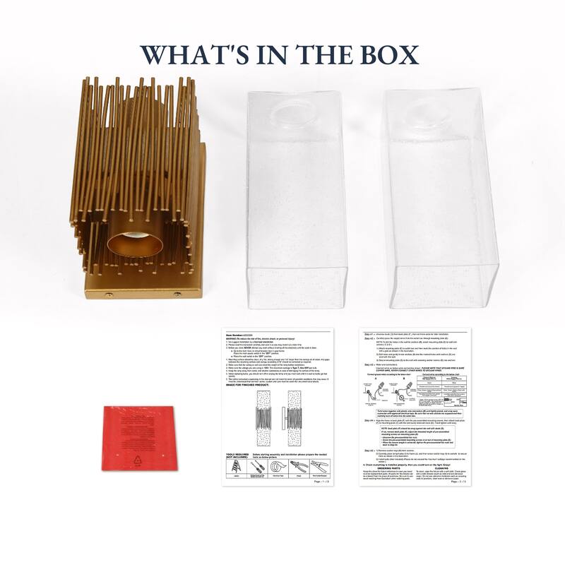 Modern Gold 2-Light Rectangle Vanity Light Dimmable Seeded Glass Wall Sconce - 4.7" W x 5.9" D x 17.5" H