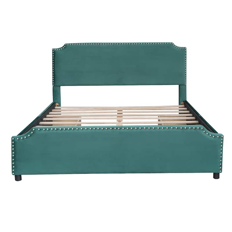 Upholstered Platform Bed with Stud Trim Headboard and Footboard