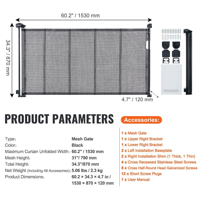 Mesh Foldable Wide Retractable Baby Gate Suitable for Playrooms Kitchens Or Hallways
