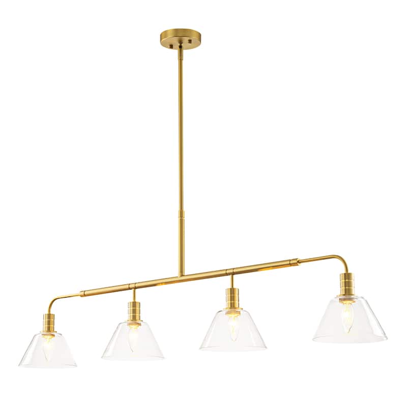 4-Light Vintage Brass and Clear Glass Linear Pendant for Dining Room - 4 Light