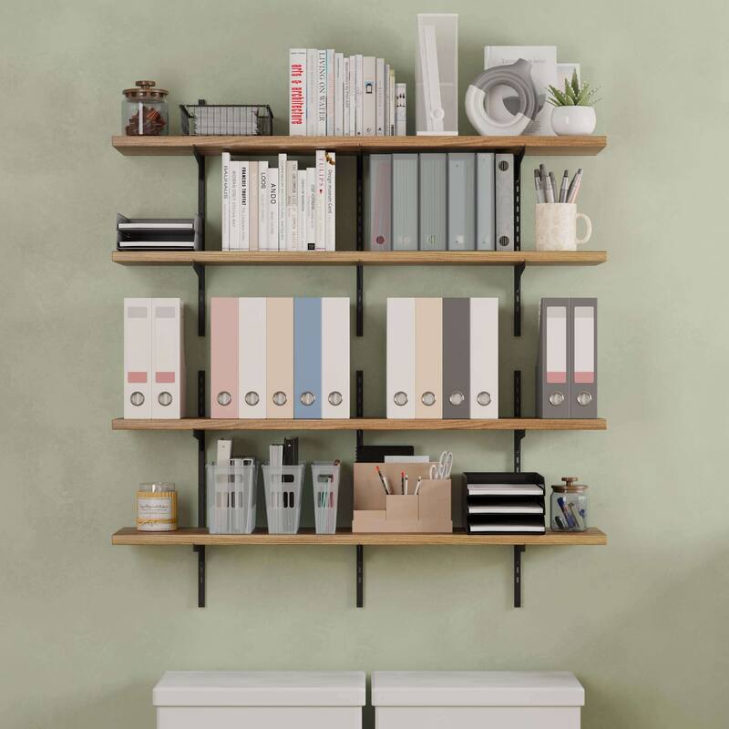 Wallniture Turin 48" Adjustable Shelf, 10" Deep Wood Floating Bookshelf, Wall Shelf Unit for Living Room, Boho, Tier Options - 2 Boards - 2 Tier