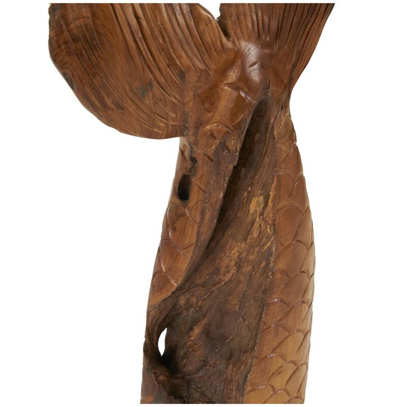Teak Wood Whale Handmade Tail Live Edge Decorative Sculpture with Intricate Carvings - Set of 3 Brown - Roche River Decor