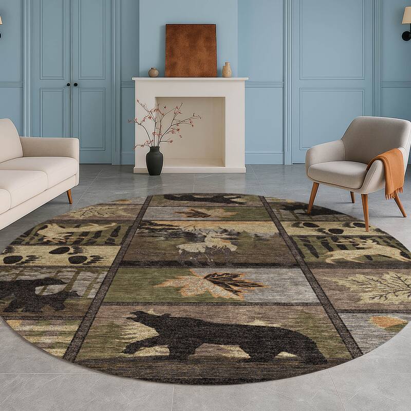 Machine Washable Indoor/ Outdoor Lodge Impressions Chantille Rug