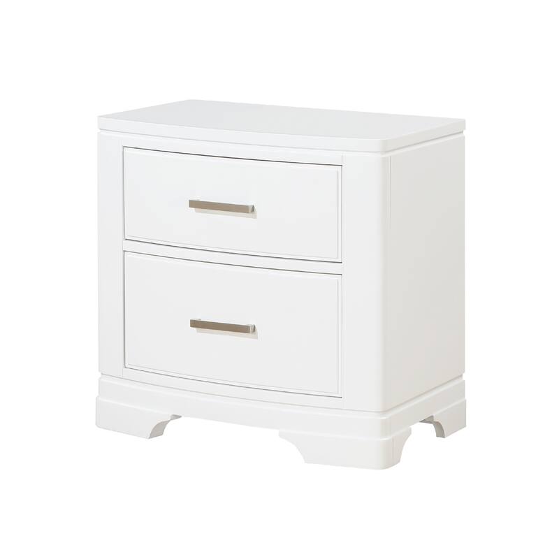 Hudy 2 Drawer Nightstand, Metal Handles, 26 Inch, White Birch Veneer