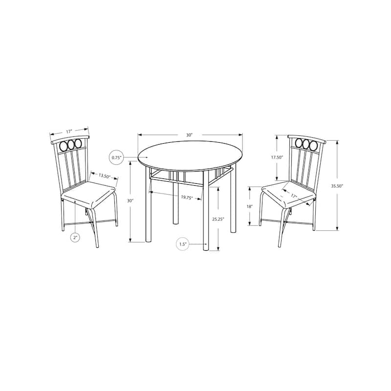 Classic 3-Piece Bistro Dining Set - Metal Frame, Leatherette Seating, Round Table, Black
