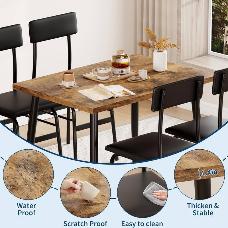 5 Piece Space-Saving Kitchen Dining Table Set for 4 for Studio, Kitchen, Dining Room